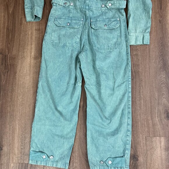 NEW Free People / We The Free / Geronimo Jean Jumpsuit Coverall Teal Green Sz M - Picture 15 of 16